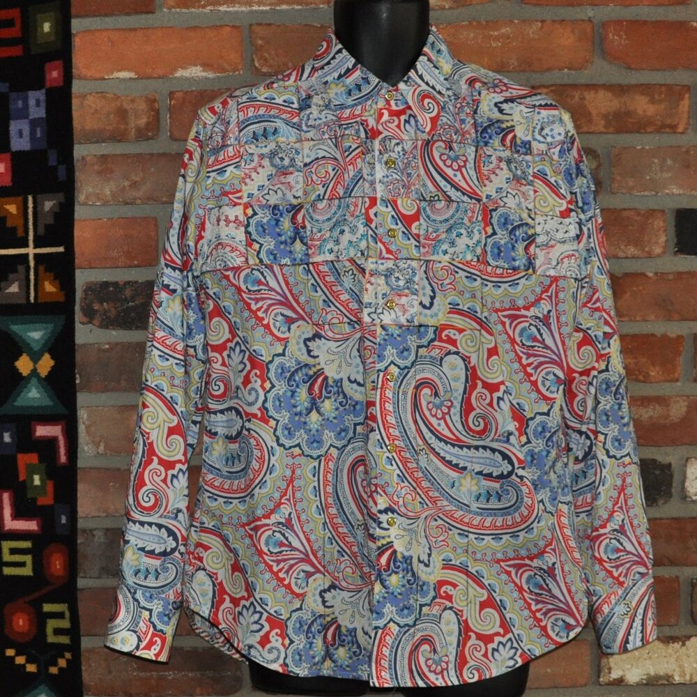 Robert Graham Paisley Embroidered Patchwork Cuffs Button Down Dress Shirt L